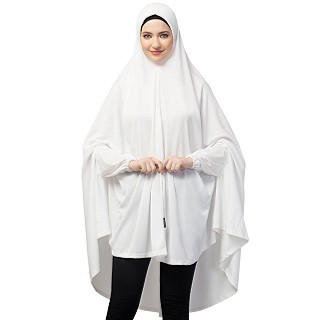  Stretchable Jersey prayer Hijab - White
